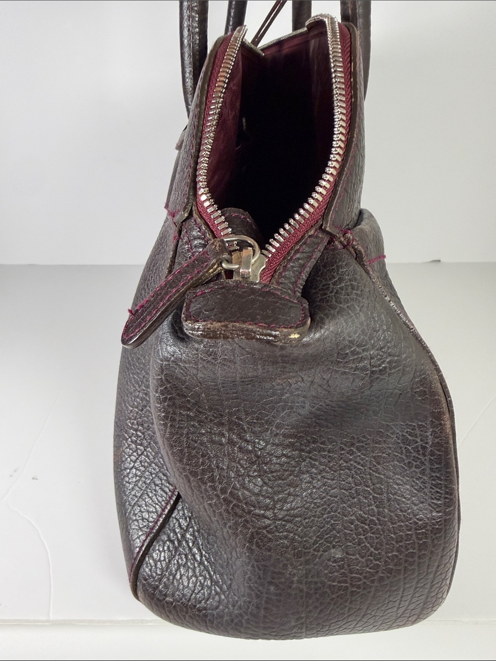 Furla Dark Brown Leather Satchel with Red Tassel - Picture 5 of 9